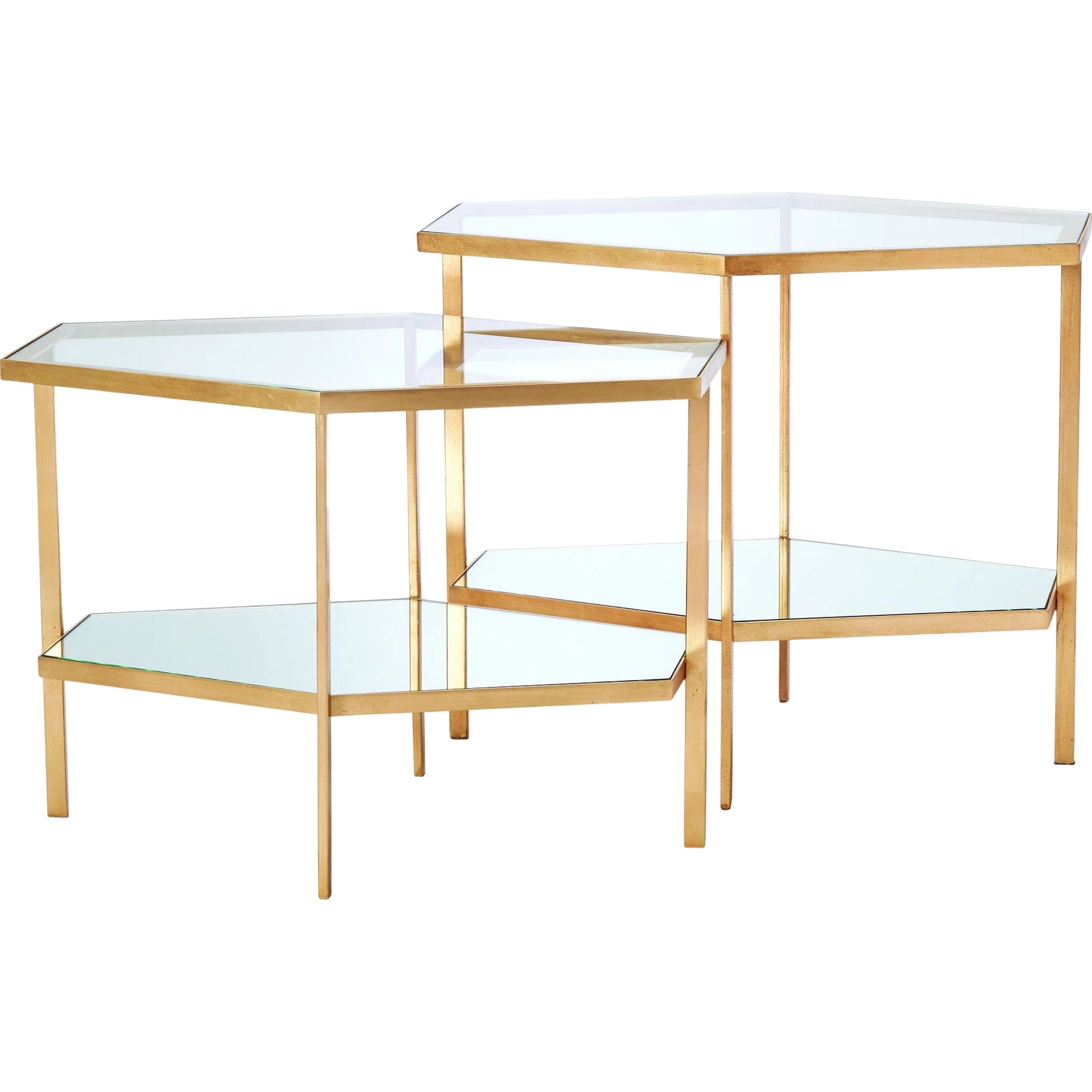 Hexagon Table by Global Views in gold leaf. Made from unique in a transitional style.