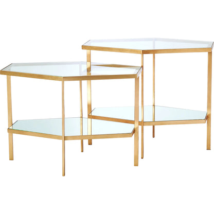 Hexagon Table by Global Views in gold leaf. Made from unique in a transitional style.