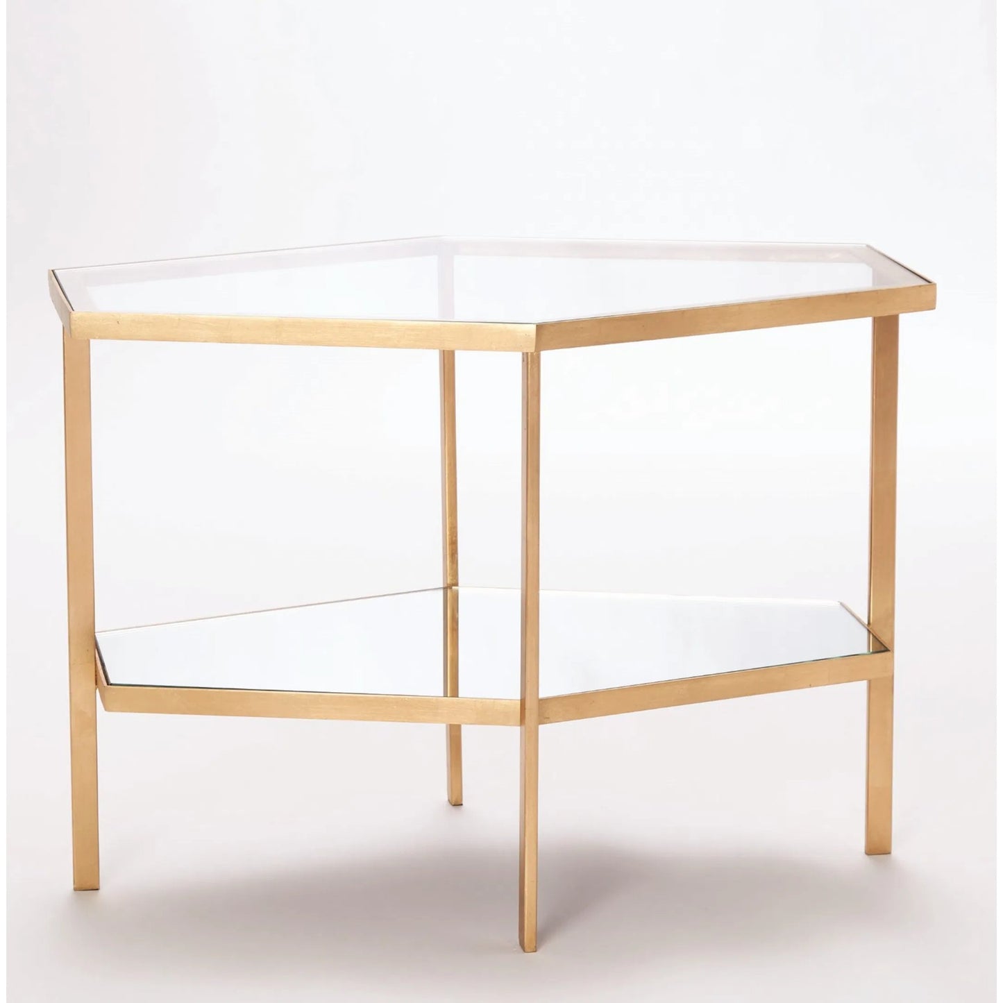 002 SR-701405 | Primary Silo | Hexagon Table by Global Views in gold leaf. Made from unique in a transitional style.