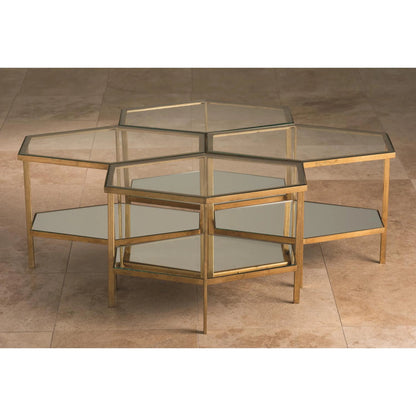 Hexagon Table by Global Views in gold leaf. Made from unique in a transitional style.