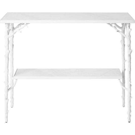 Coral Console by Global Views in white. Made from cast iron, white marble in a cottage & farmhouse style.