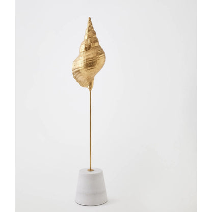 Shells on Marble by Global Views in miter, brass. Made from cast iron, white marble in a coastal style.