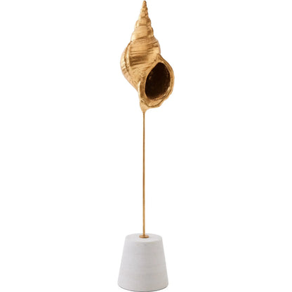 Shells on Marble by Global Views in miter, brass. Made from cast iron, white marble in a coastal style.