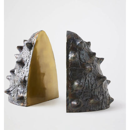 Biomorphic Bookends by Global Views in bronze, brass. Made from cast iron in a eclectic & global style.