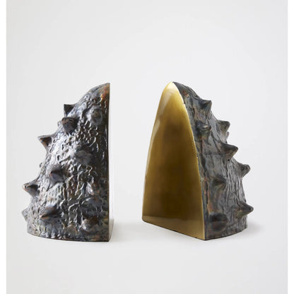 Biomorphic Bookends by Global Views in bronze, brass. Made from cast iron in a eclectic & global style.
