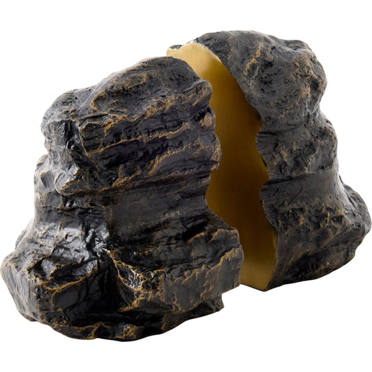 Rock Bookends by Global Views in bronze, brass. Made from cast iron in a rustic style.