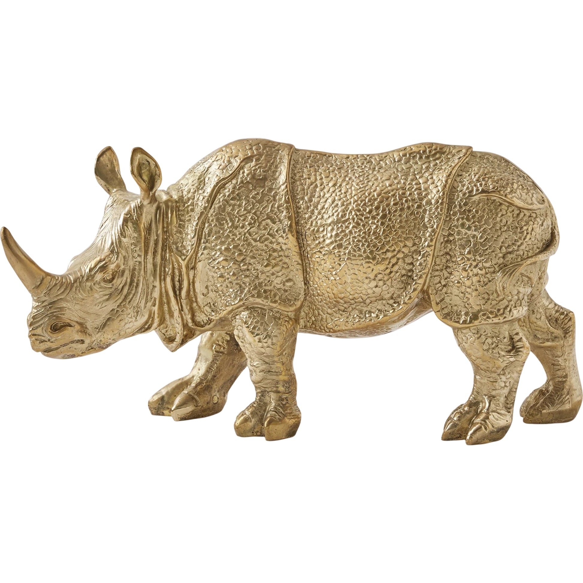 Rhino Sculpture by Global Views in brass. Made from cast brass in a modern style.