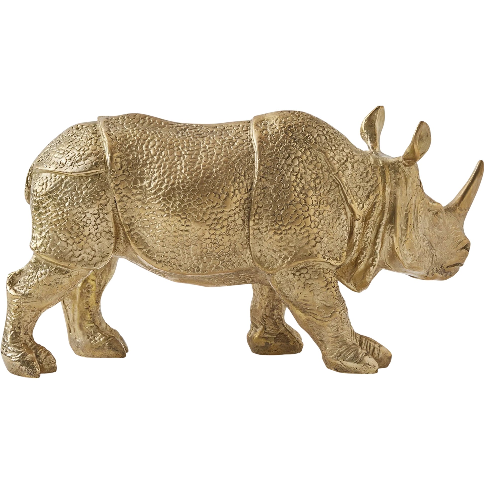 Rhino Sculpture by Global Views in brass. Made from cast brass in a modern style.