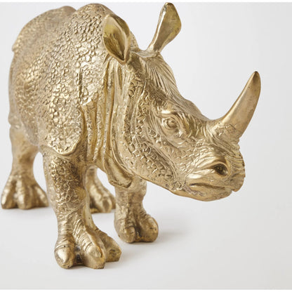 Rhino Sculpture by Global Views in brass. Made from cast brass in a modern style.