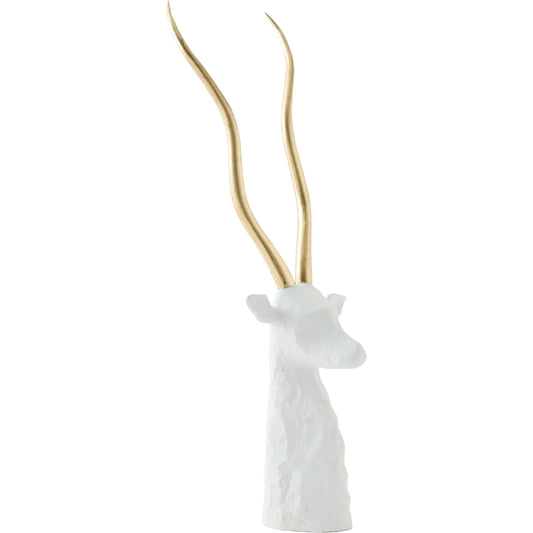 Antelope with Gold Antlers by Global Views in matte white, shiny brass. Made from cast iron in a modern style.
