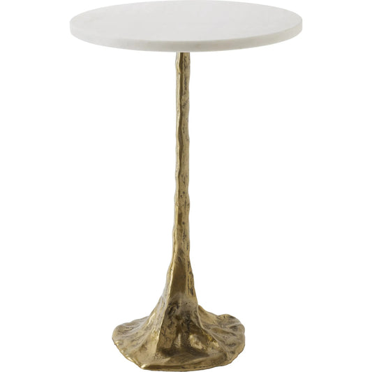 Lily Pad Table by Global Views in brass. Made from cast iron, white marble in a rustic style.