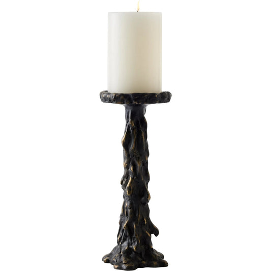 Melting Pillar Candle Holder by Global Views in black. Made from cast iron in a rustic style.