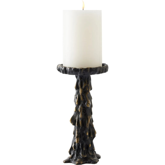 Melting Pillar Candle Holder by Global Views in black. Made from cast iron in a rustic style.