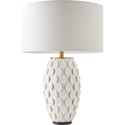 Pillowed Lamp by Global Views in matte white. Made from ceramic, metal in a modern style.