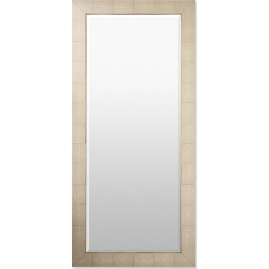 Manta Floor Mirror by Global Views in ivory shagreen. Made from mirror, stainless steel, shagreen leather in a transitional style.