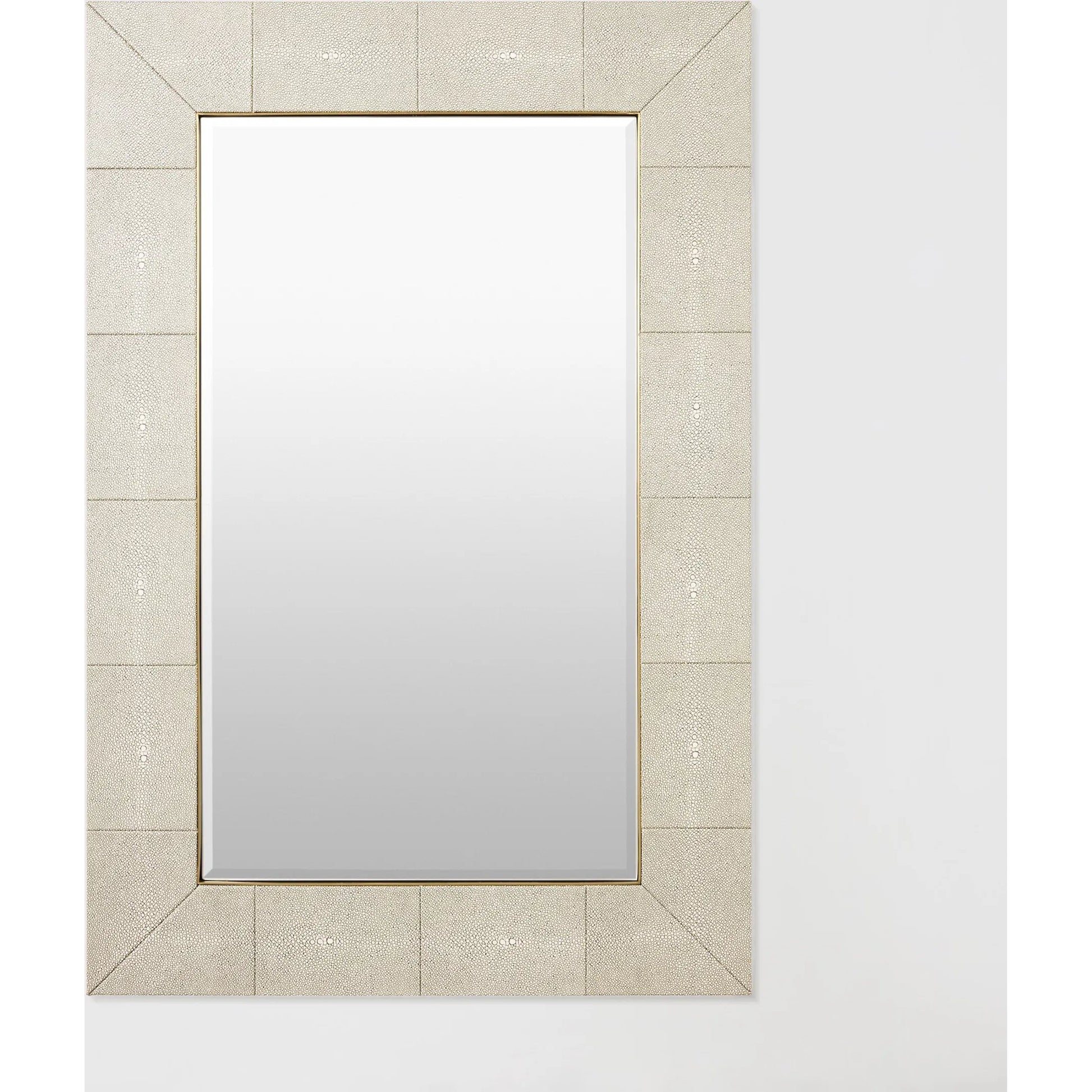 Manta Mirror by Global Views in ivory shagreen. Made from mirror, stainless steel, shagreen leather in a transitional style.