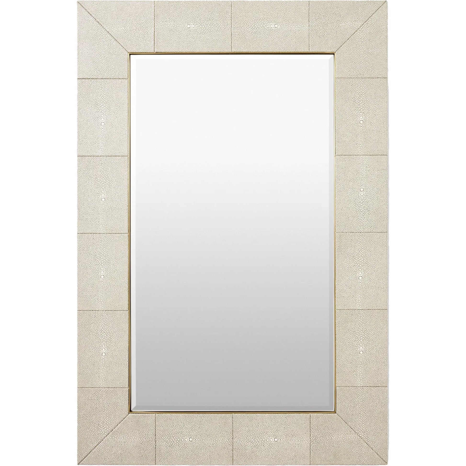 Manta Mirror by Global Views in ivory shagreen. Made from mirror, stainless steel, shagreen leather in a transitional style.