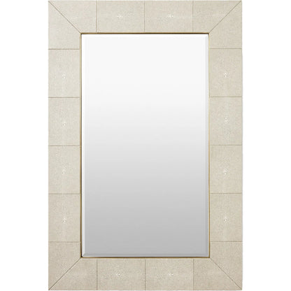 Manta Mirror by Global Views in ivory shagreen. Made from mirror, stainless steel, shagreen leather in a transitional style.