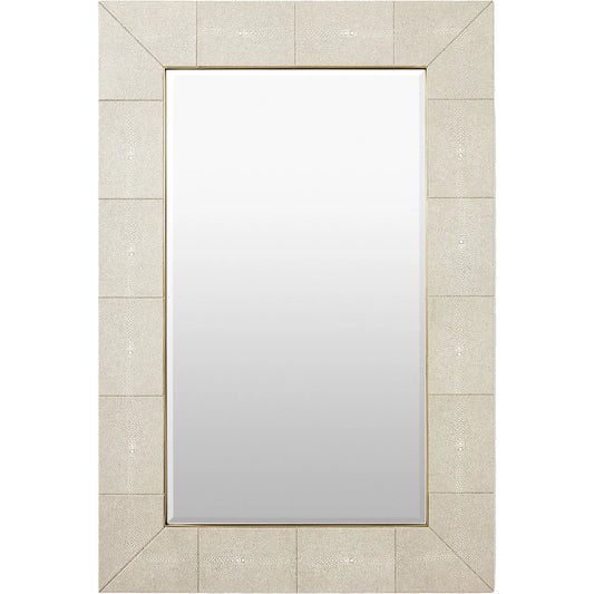 Manta Mirror by Global Views in ivory shagreen. Made from mirror, stainless steel, shagreen leather in a transitional style.
