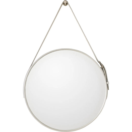 Saddle Mirror by Global Views in silver. Made from mirror, stainless steel, leather in a transitional style.