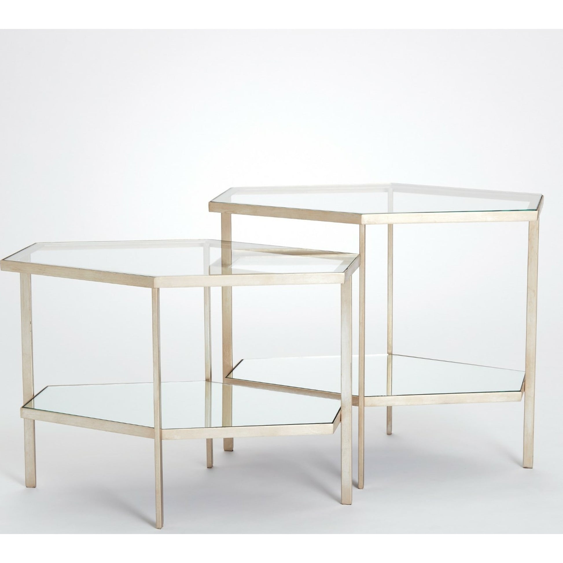 Hexagon Table by Global Views in gold leaf. Made from unique in a transitional style.