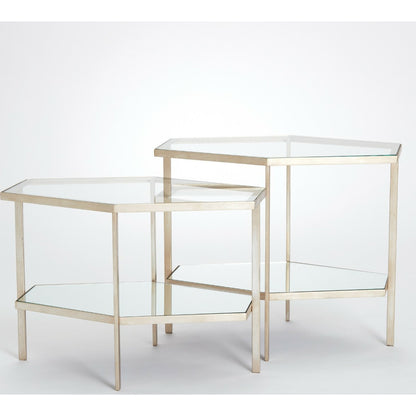 Hexagon Table by Global Views in gold leaf. Made from unique in a transitional style.