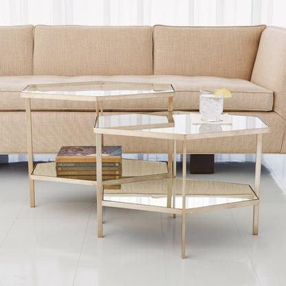 Hexagon Table by Global Views in gold leaf. Made from unique in a transitional style.