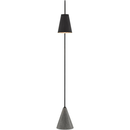 Lotz Floor Lamp by Currey and Company in black iron, silver leaf, polished concrete. Made from wrought iron, concrete in a modern style.