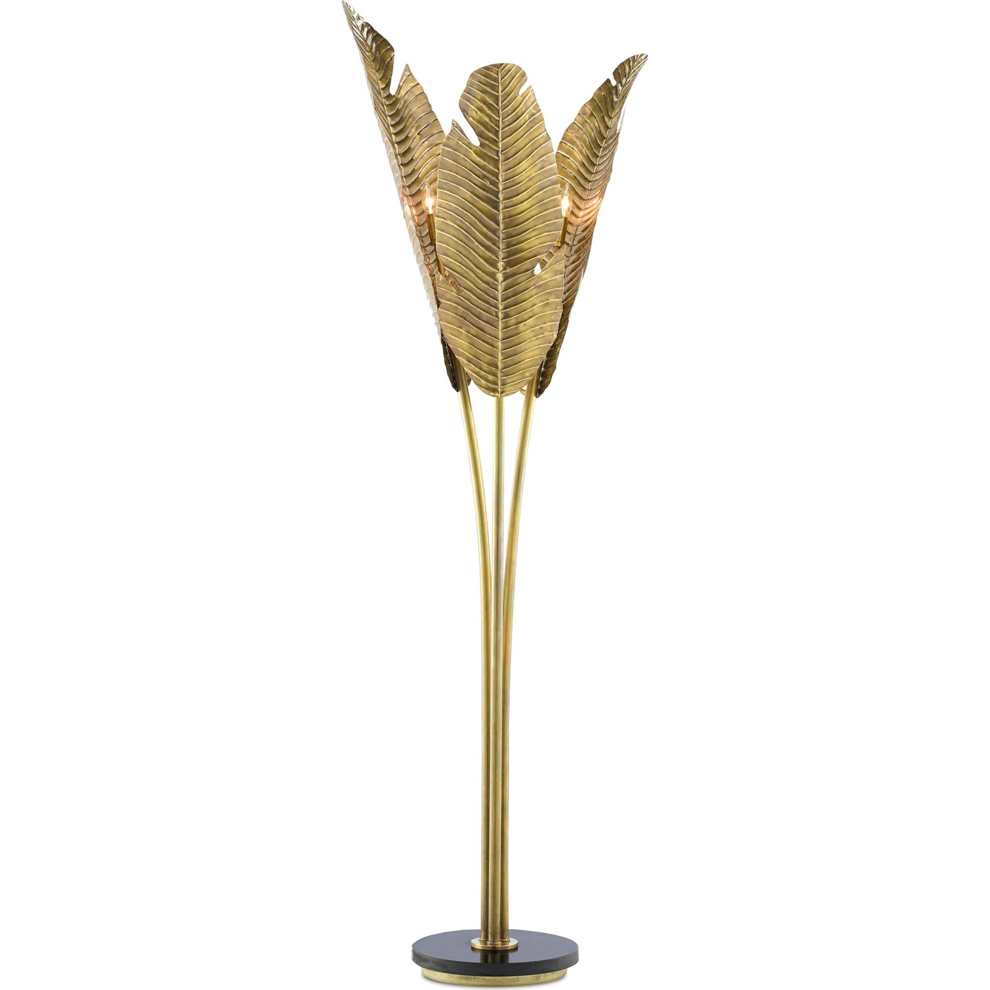 002 SR-381315 | Additional Silo | Tropical Floor Lamp by Currey and Company in vintage brass, black. Made from brass, iron, granite in a transitional style.