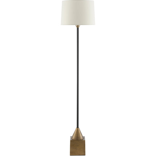 Keeler Floor Lamp by Currey and Company in antique brass, black. Made from cast aluminum, iron in a transitional style.