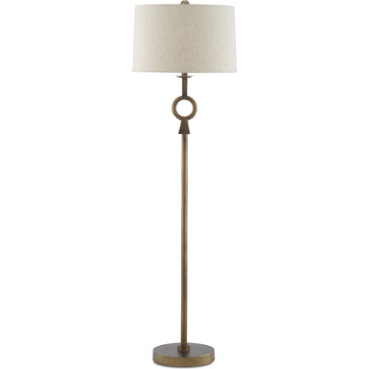 Germaine Floor Lamp by Currey and Company in antique brass. Made from aluminum in a transitional style.