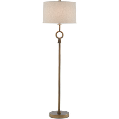 Germaine Floor Lamp by Currey and Company in antique brass. Made from aluminum in a transitional style.