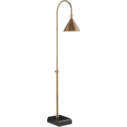 Vision Floor Lamp by Currey and Company in vintage brass, black. Made from brass, granite in a transitional style.