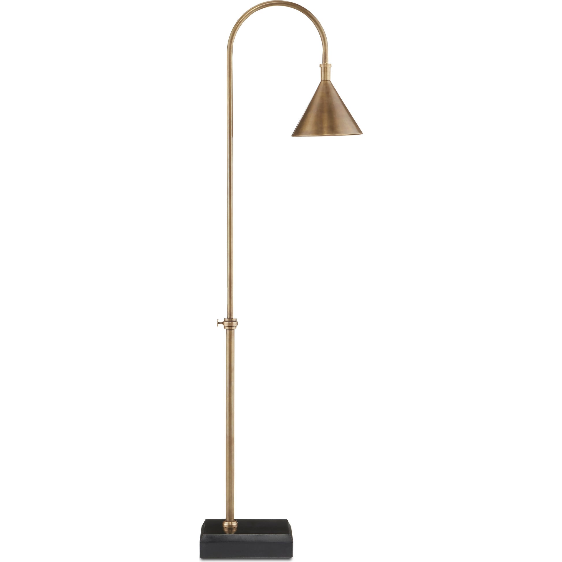 Vision Floor Lamp by Currey and Company in vintage brass, black. Made from brass, granite in a transitional style.