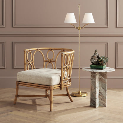 Sirocco Floor Lamp by Currey and Company in antique brass. Made from natural jute rope, metal in a modern style.