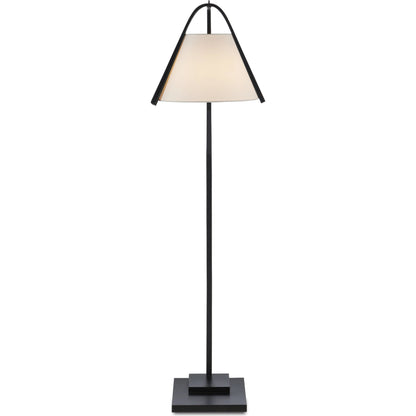 Frey Floor Lamp by Currey and Company in satin black, brushed brown. Made from metal in a modern style.