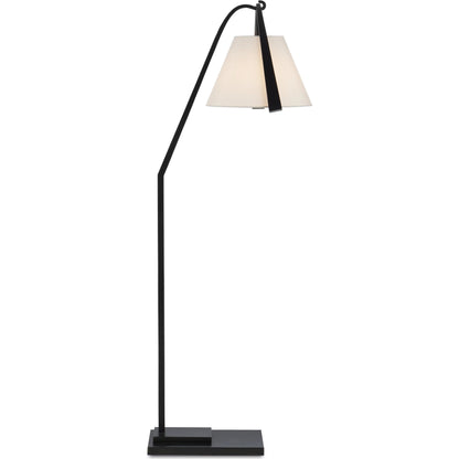 Frey Floor Lamp by Currey and Company in satin black, brushed brown. Made from metal in a modern style.