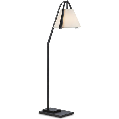 Frey Floor Lamp by Currey and Company in satin black, brushed brown. Made from metal in a modern style.