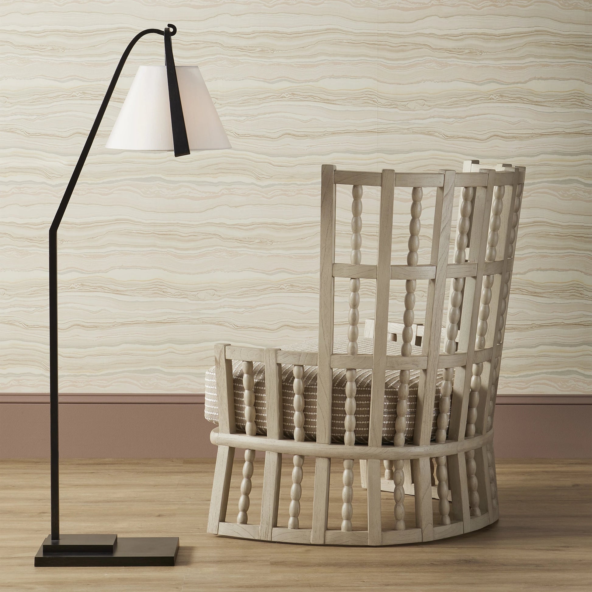 Frey Floor Lamp by Currey and Company in satin black, brushed brown. Made from metal in a modern style.