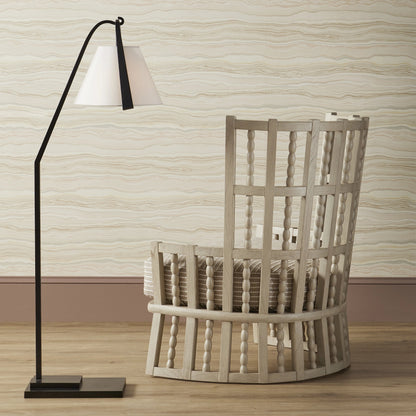 Frey Floor Lamp by Currey and Company in satin black, brushed brown. Made from metal in a modern style.