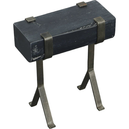 Equestrian Tack Drink Table by Fairfield Chair in black and antique zinc. Made from mango solids, iron in a unique style.