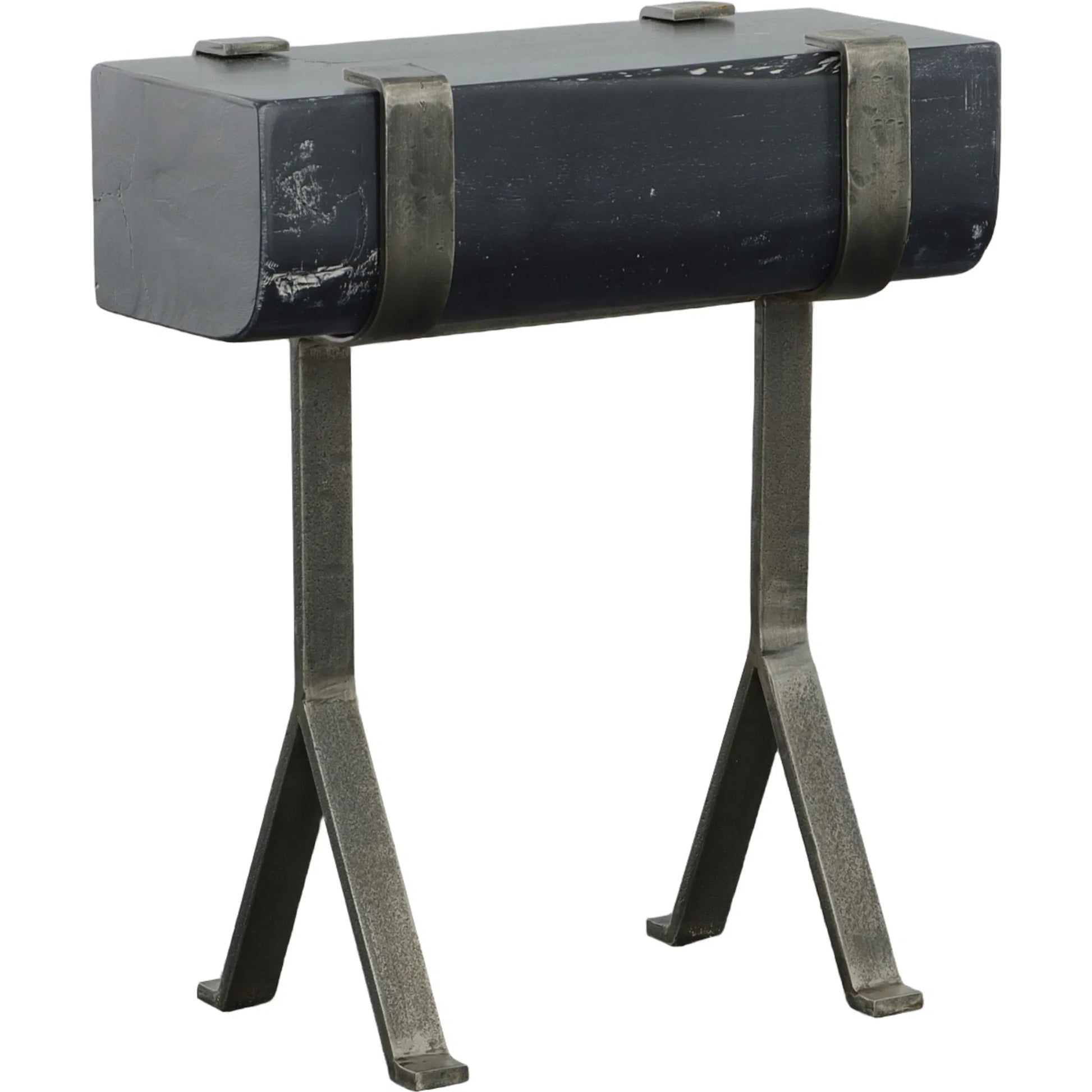 Equestrian Tack Drink Table by Fairfield Chair in black and antique zinc. Made from mango solids, iron in a unique style.