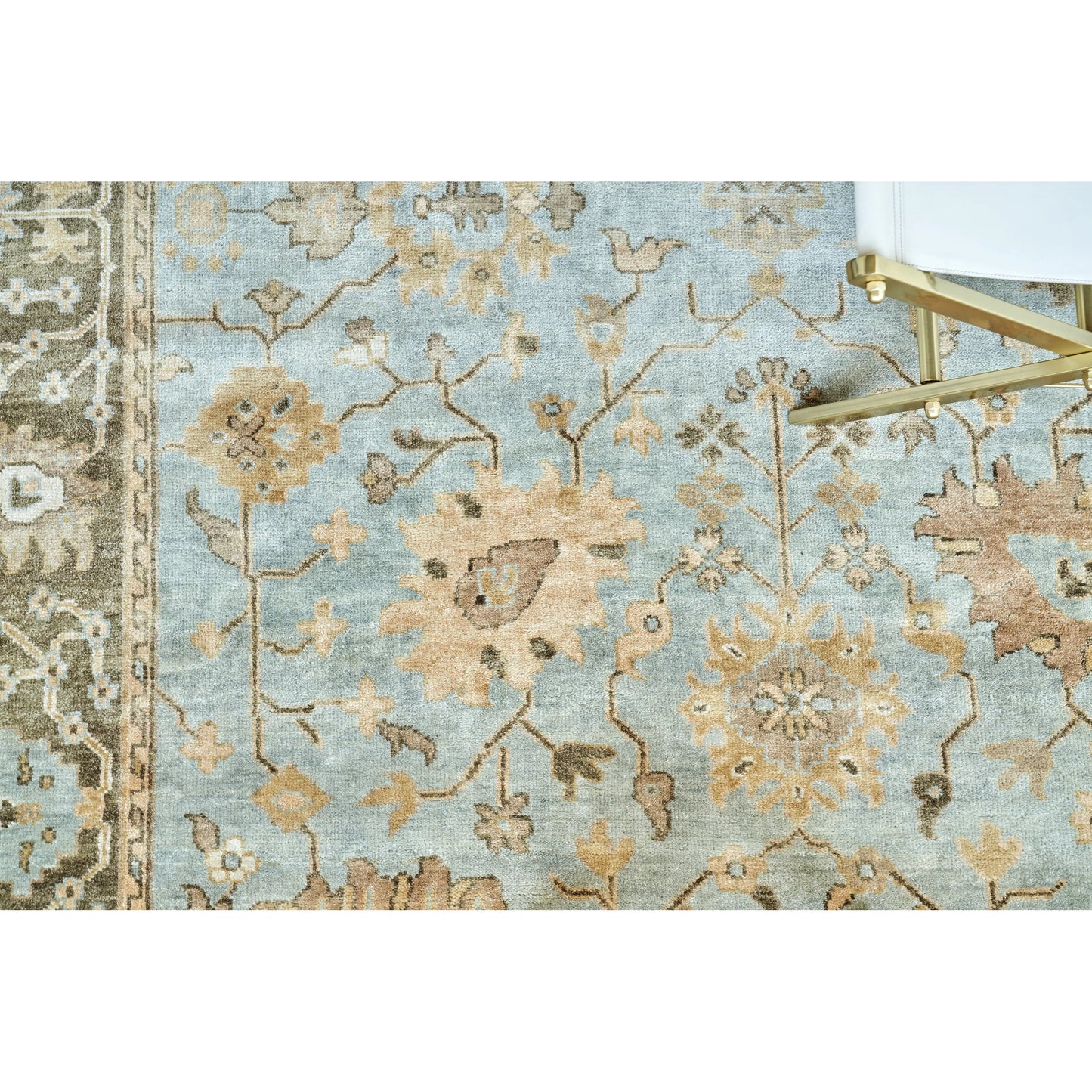 014 SI-2385741 | Closeup | Antique Weave Oushak 8001 Rug by Exquisite Rugs in light blue, brown. Made from new zealand wool in a unique style.