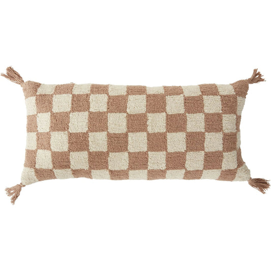 Checkmate Pillow by Accent Decor in tan. Made from natural fibers in a modern style.