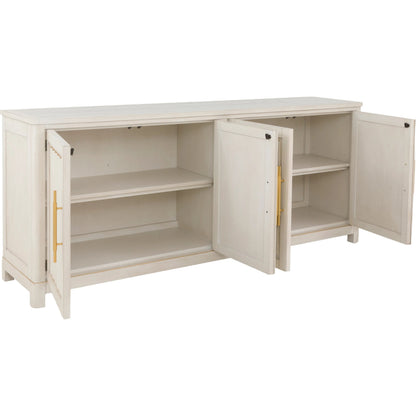 Matteo Aria Four Door Credenza by Fairfield Chair. Made from crystal wood grain stone, beech solids, veneers in a unique style.