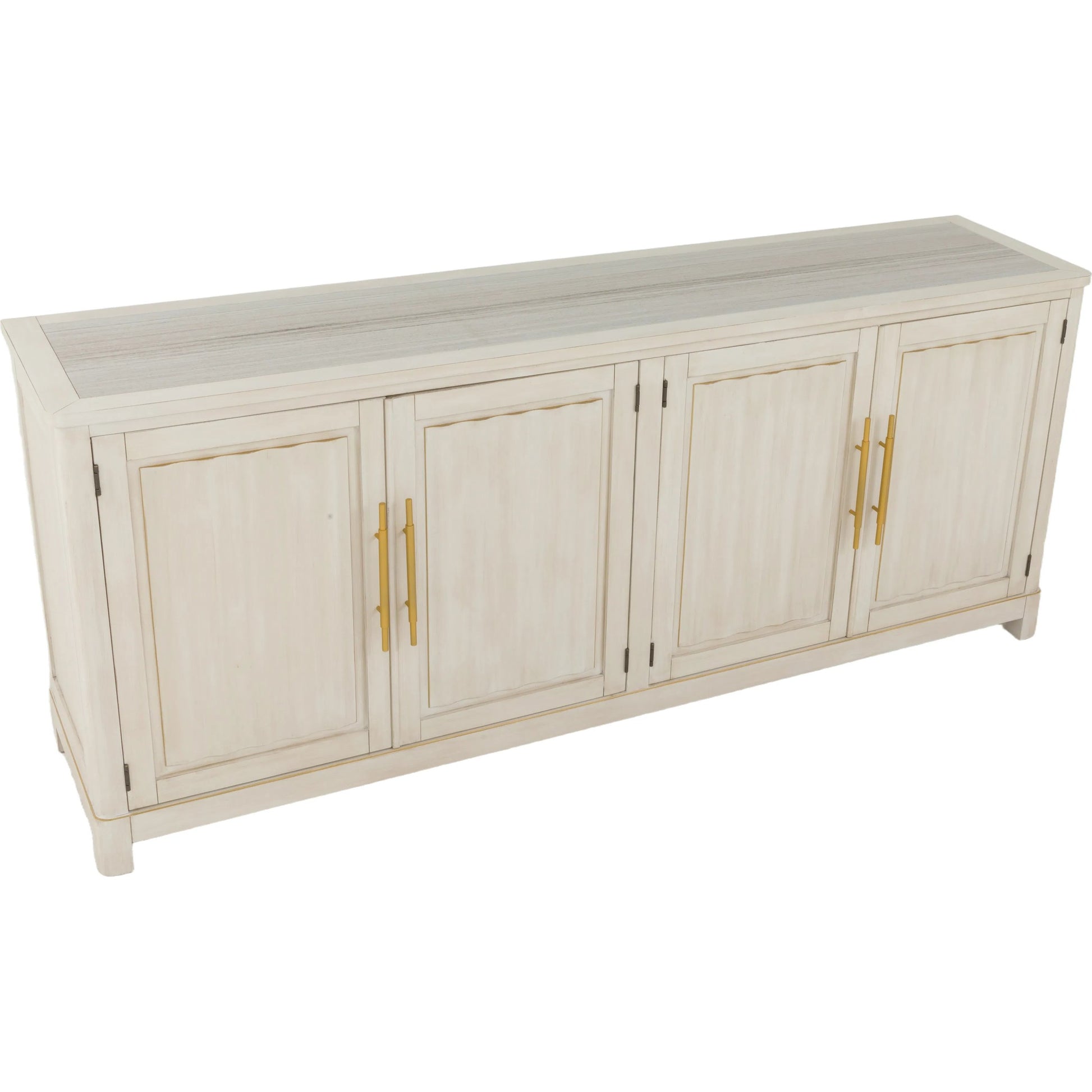 Matteo Aria Four Door Credenza by Fairfield Chair. Made from crystal wood grain stone, beech solids, veneers in a unique style.