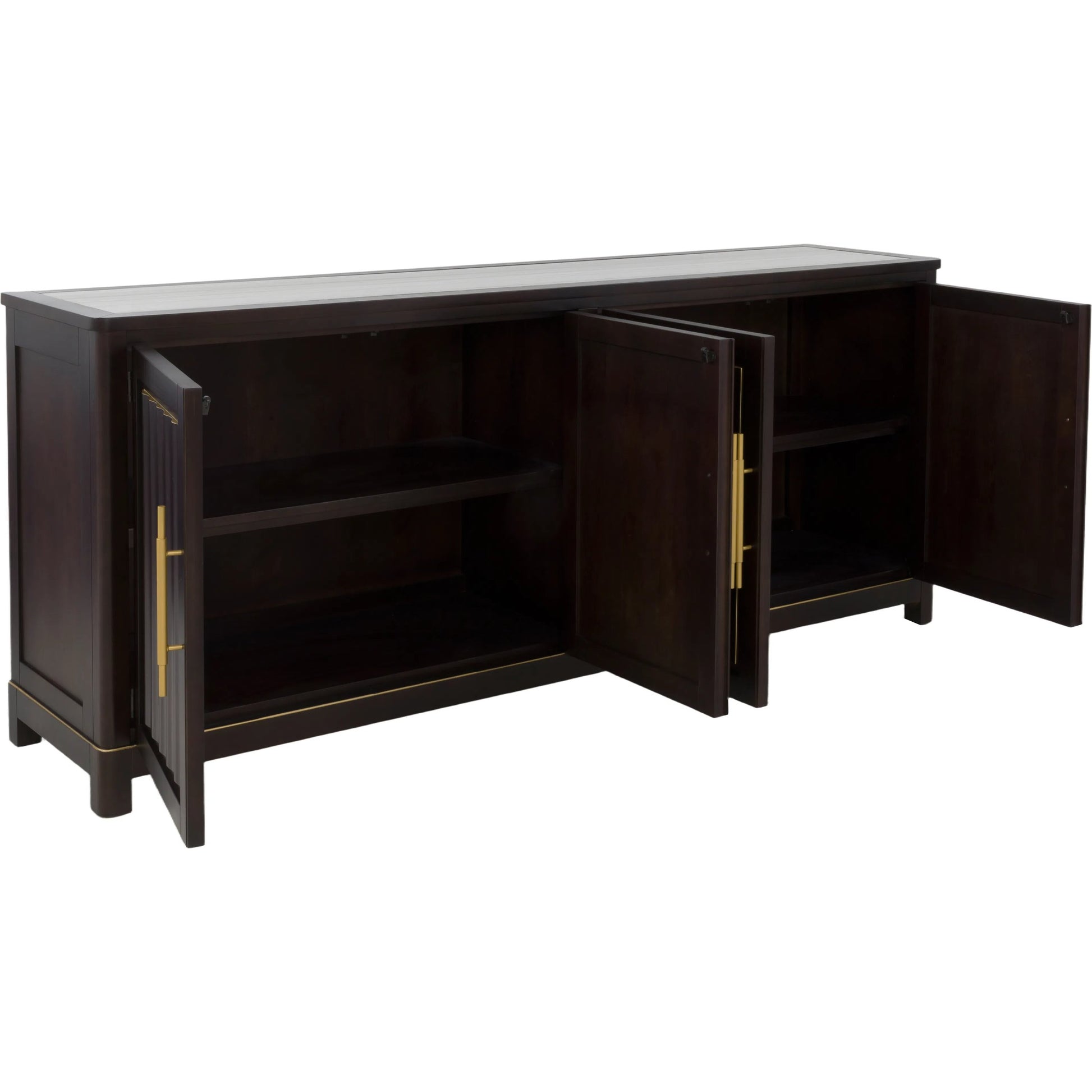 Matteo Aria Four Door Credenza by Fairfield Chair. Made from crystal wood grain stone, beech solids, veneers in a unique style.