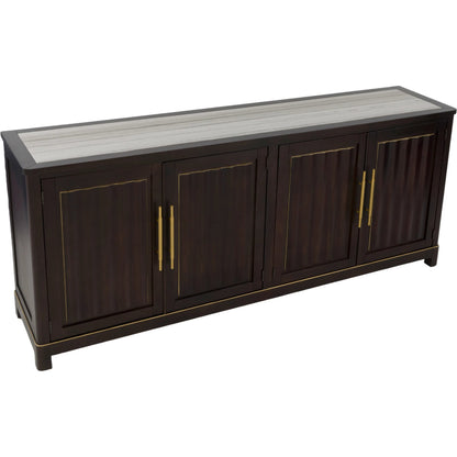 Matteo Aria Four Door Credenza by Fairfield Chair. Made from crystal wood grain stone, beech solids, veneers in a unique style.