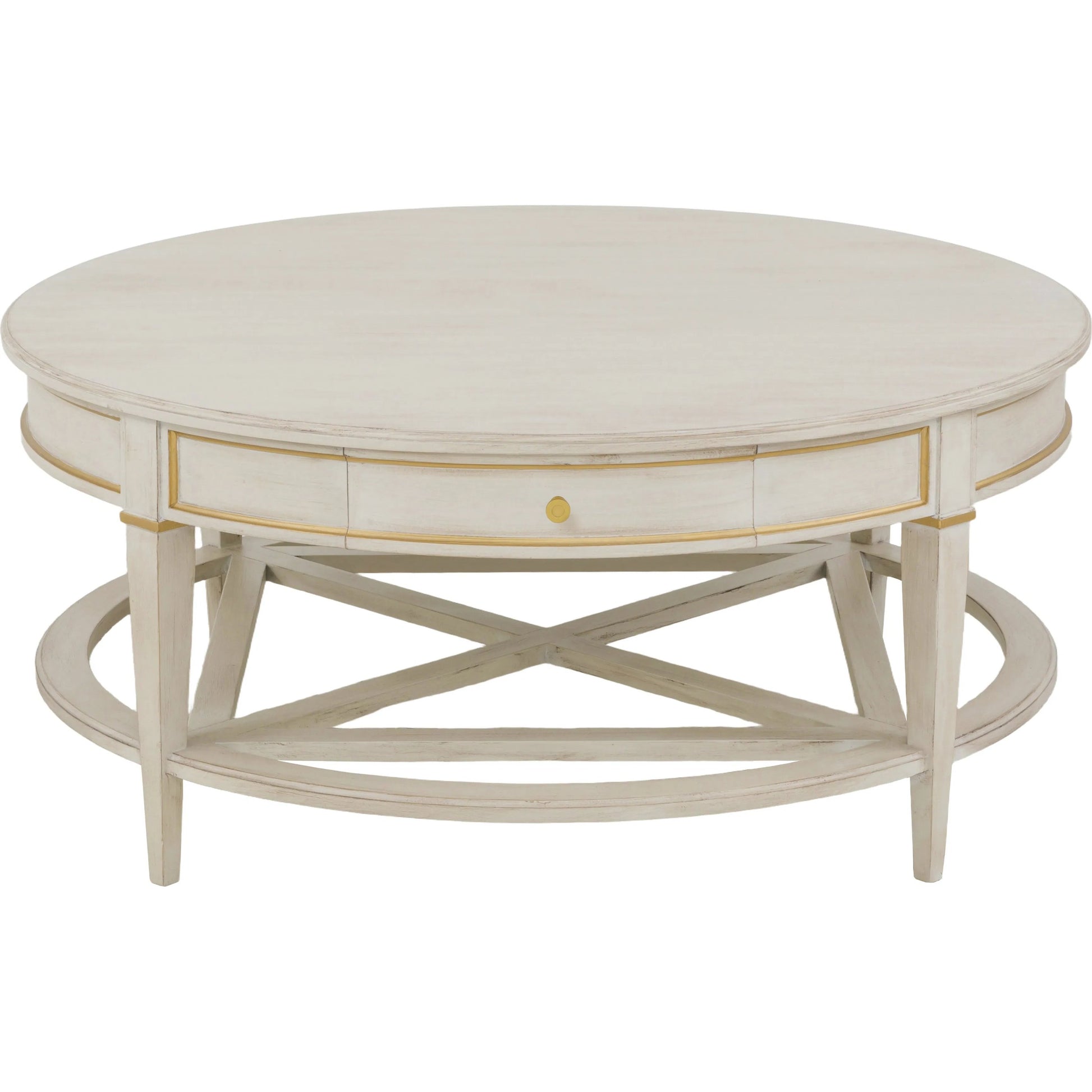 Matteo Linea Round 1-Drawer Cocktail Table by Fairfield Chair. Made from beech solids, veneers in a unique style.
