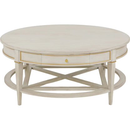 Matteo Linea Round 1-Drawer Cocktail Table by Fairfield Chair. Made from beech solids, veneers in a unique style.